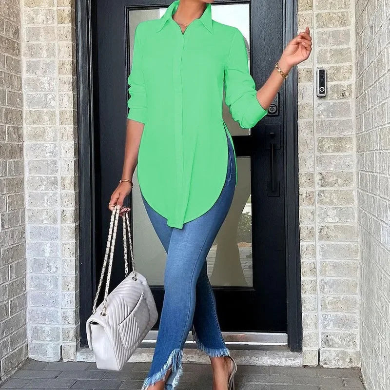 Plus Size Solid Long Sleeve Casual Loose Fit Shirt